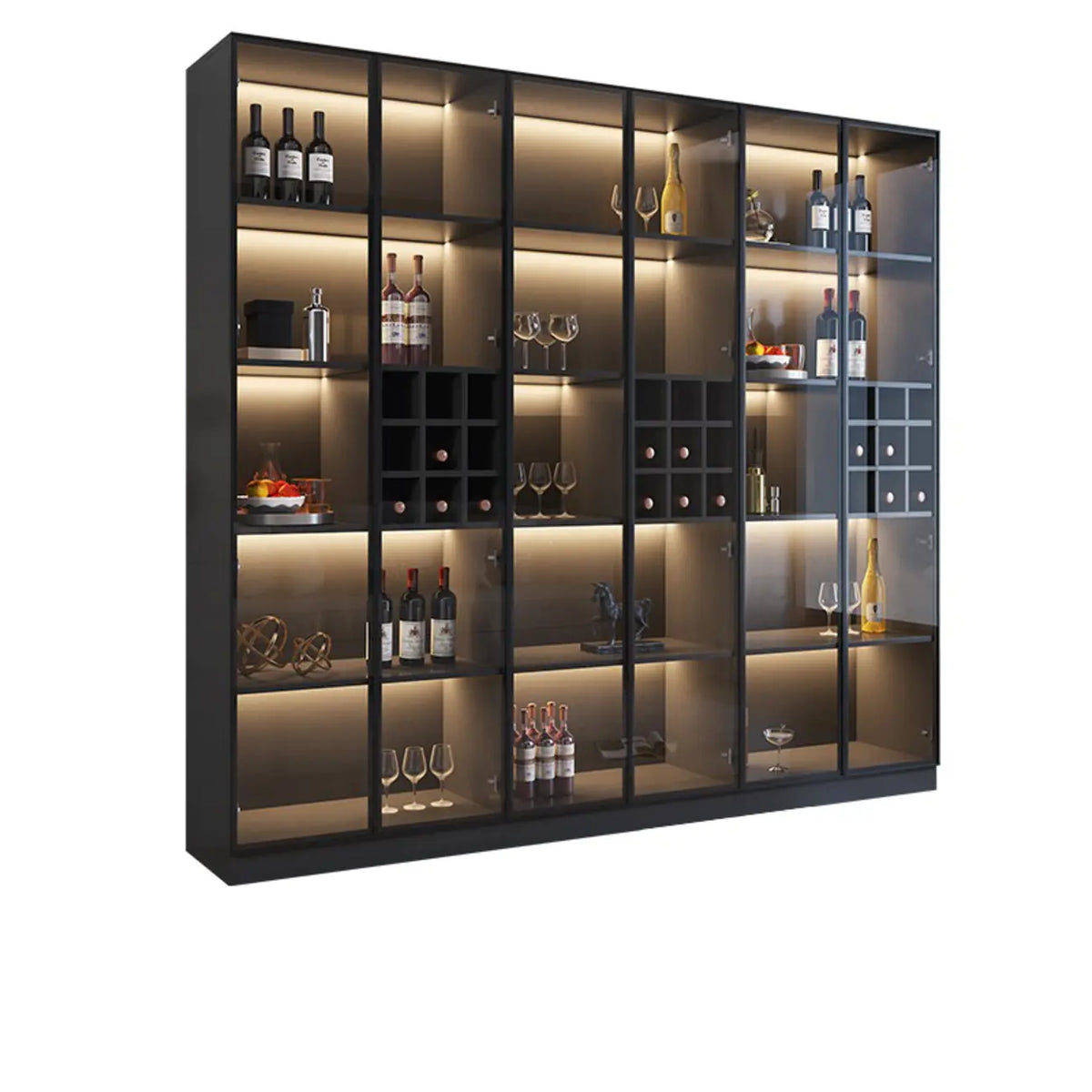 Minimalist Black Wooden Wine Rack Cabinet with Glass Door