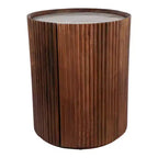 Decorative Ribbed Wooden Side Table with Marble Top and Storage - Small Home Decor Table Stand for Bedroom or Living Room Decor