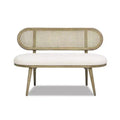 Havana 42 Cane Rattan Upholstered Bench Settee, Ivory White Boucle