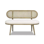 Havana 42 Cane Rattan Upholstered Bench Settee, Ivory White Boucle