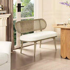 Banquette canapé rembourrée Havana 42 en rotin de canne, bouclé blanc ivoire