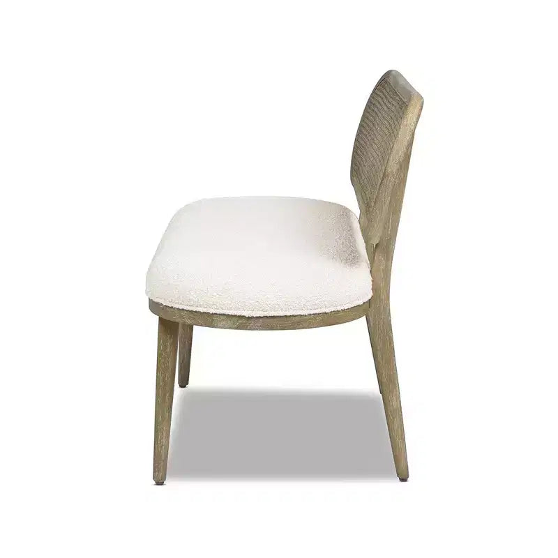 Banquette canapé rembourrée Havana 42 en rotin de canne, bouclé blanc ivoire