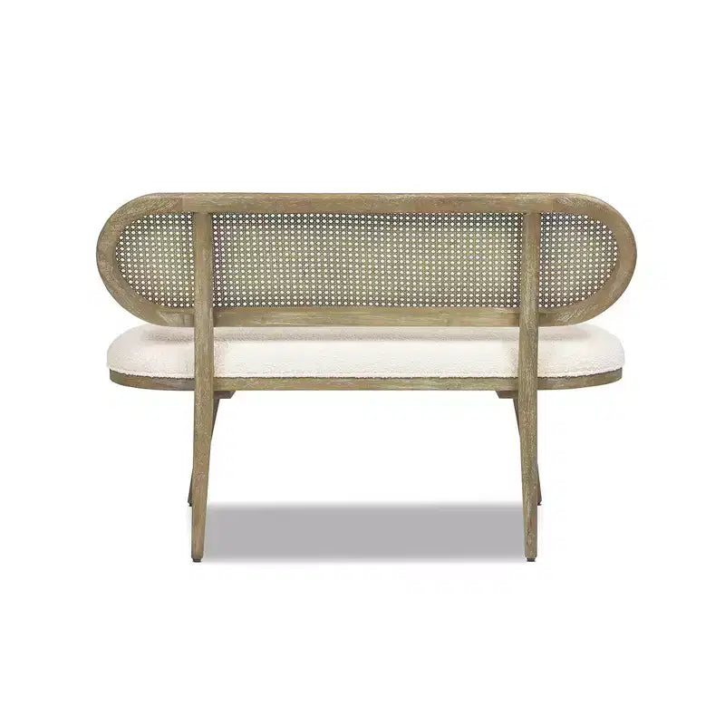 Banquette canapé rembourrée Havana 42 en rotin de canne, bouclé blanc ivoire