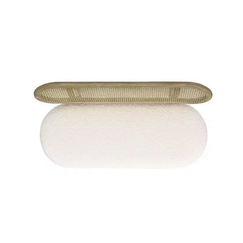 Banquette canapé rembourrée Havana 42 en rotin de canne, bouclé blanc ivoire