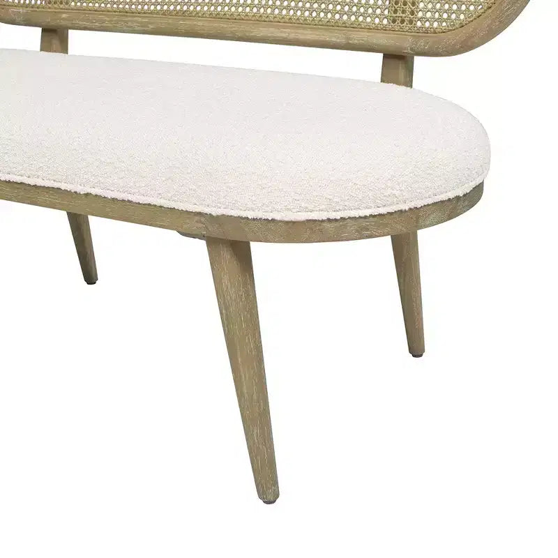 Banquette canapé rembourrée Havana 42 en rotin de canne, bouclé blanc ivoire