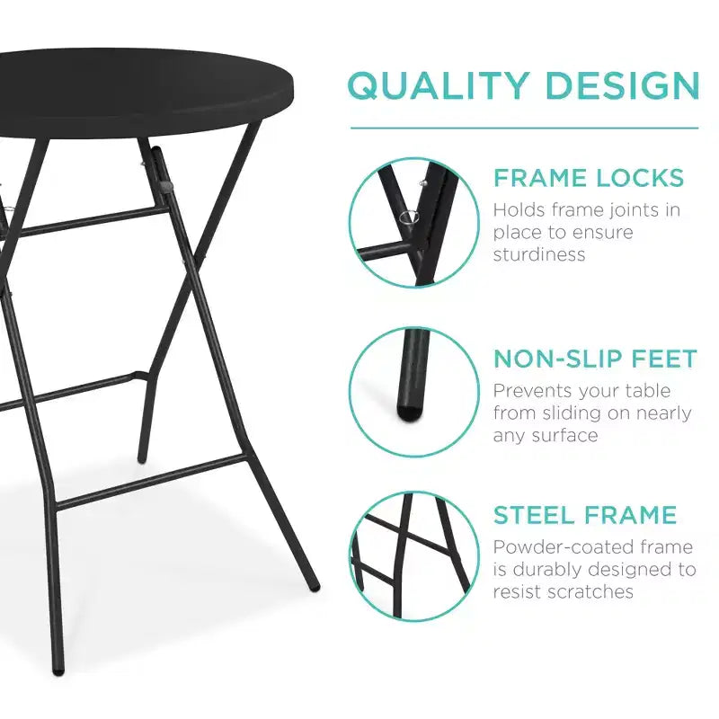 Table pliante à hauteur de bar Best Choice Products 81 cm, accessoire intérieur extérieur avec plateau épais, capacité de 150 kg