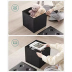 SONGMICS Pouf de rangement pliable de 38 cm, Repose-pieds cubique, Table basse avec poignées à trous, Similicuir