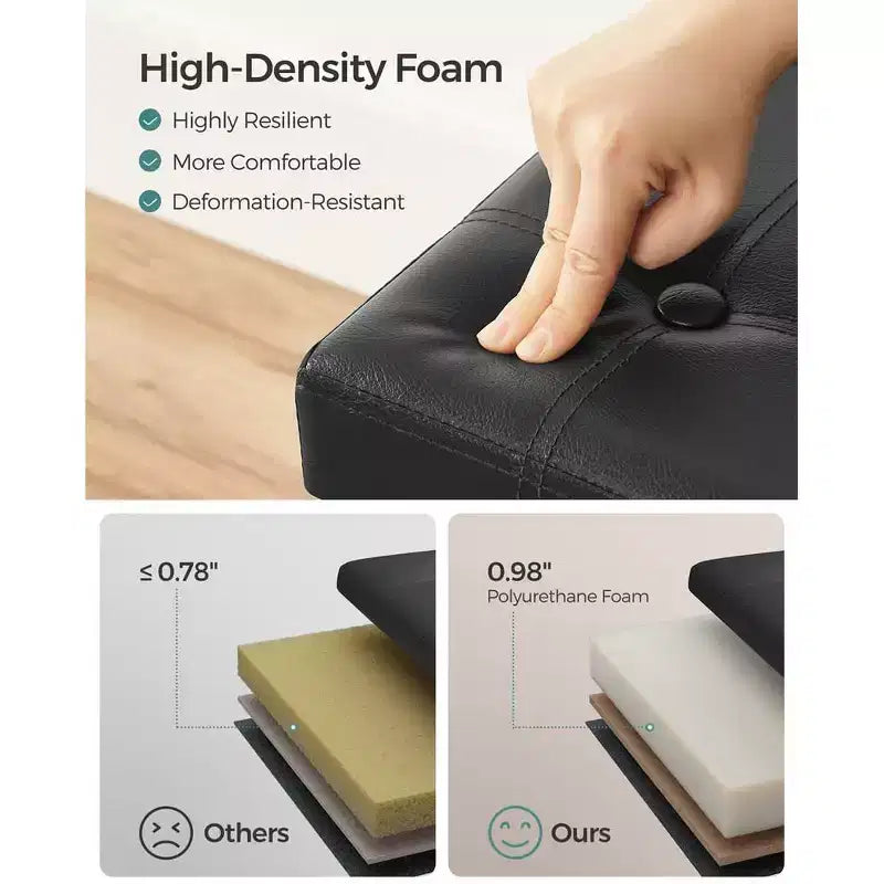 SONGMICS Pouf de rangement pliable de 38 cm, Repose-pieds cubique, Table basse avec poignées à trous, Similicuir