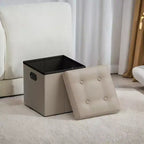 SONGMICS Pouf de rangement pliable de 38 cm, Repose-pieds cubique, Table basse avec poignées à trous, Similicuir
