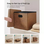 SONGMICS Pouf de rangement pliable de 38 cm, Repose-pieds cubique, Table basse avec poignées à trous, Similicuir
