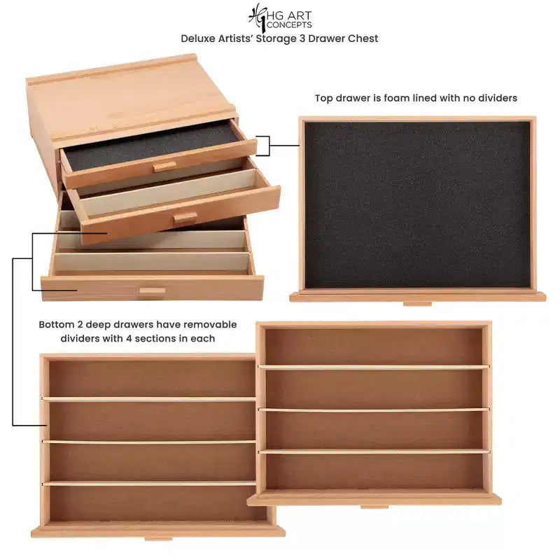 HG Art Concepts – Coffres de rangement pour artistes – Organisateur de studio haut de gamme pour tubes de peinture, pinceaux, crayons, marqueurs et plus encore !