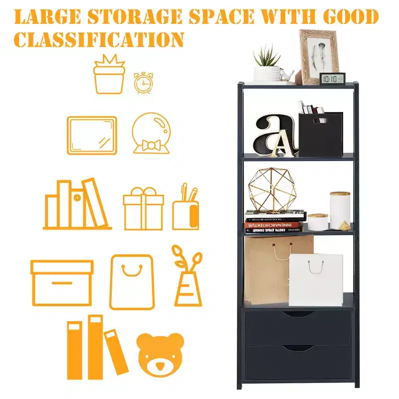 Costway 2 PCS 4 Tier Bookshelf Ladder Rack Modern Wood Storage Display Shelving with Drawers White&Natural/Black
