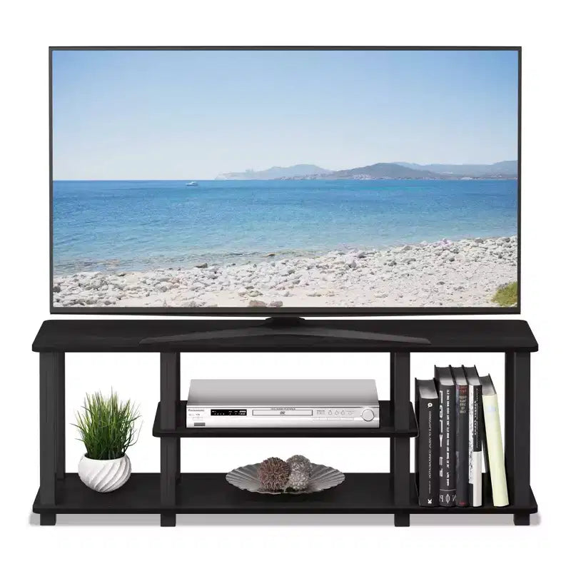 Furinno Meuble TV à 3 niveaux pour téléviseurs jusqu'à 50 pouces, console multimédia de divertissement avec tubes carrés, Americano/Noir
