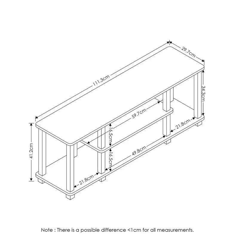 Furinno Meuble TV à 3 niveaux pour téléviseurs jusqu'à 50 pouces, console multimédia de divertissement avec tubes carrés, Americano/Noir