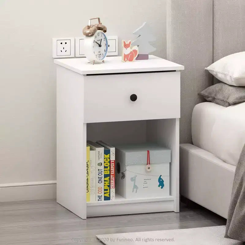 Furinno 2PCS Mid-Century Nightstand Multipurpose End Table Accent Side Table W/Drawer & Open Storage Cube for Bedroom,Living Room,White