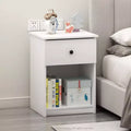 Furinno 2PCS Mid-Century Nightstand Multipurpose End Table Accent Side Table W/Drawer & Open Storage Cube for Bedroom,Living Room,White