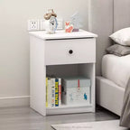 Furinno 2PCS Mid-Century Nightstand Multipurpose End Table Accent Side Table W/Drawer & Open Storage Cube for Bedroom,Living Room,White