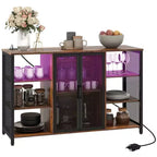 HOMCOM Wine Cabinet with Charging Station and LED Lights, Bar Cabinet with Glass Holders, Mesh Doors, Adjustable Shelf and 6 Open Compartments, Brown