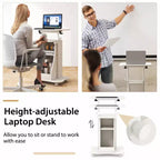 Costway Pupitre mobile réglable en hauteur Chariot pour ordinateur portable avec compartiments de rangement Pupitre roulant avec roulettes verrouillables pour salle de classe, bureau, blanc