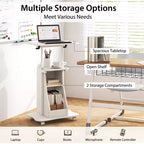 Costway Pupitre mobile réglable en hauteur Chariot pour ordinateur portable avec compartiments de rangement Pupitre roulant avec roulettes verrouillables pour salle de classe, bureau, blanc