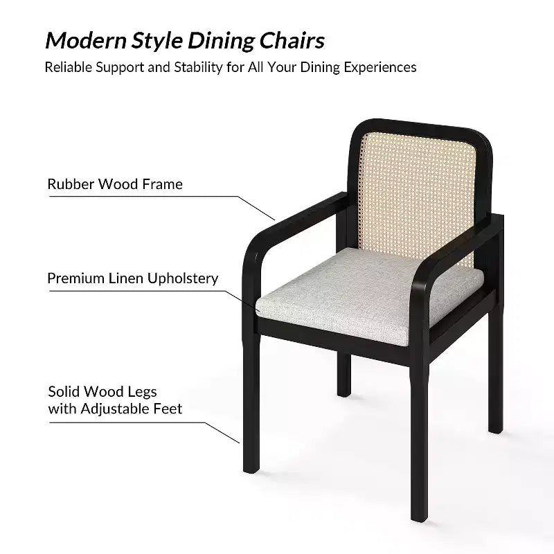 Hieromymus Chaises de salle à manger modernes Ratten avec coussin amovible, lot de 2 | HULALA HOME