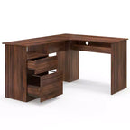 Costway Bureau d'angle en forme de L 150 cm avec compartiment ouvert et 2 trous passe-câbles Noyer/Blanc