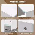 Costway Bureau d'angle en forme de L 150 cm avec compartiment ouvert et 2 trous passe-câbles Noyer/Blanc