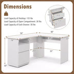 Costway Bureau d'angle en forme de L 150 cm avec compartiment ouvert et 2 trous passe-câbles Noyer/Blanc