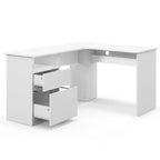 Costway Bureau d'angle en forme de L 150 cm avec compartiment ouvert et 2 trous passe-câbles Noyer/Blanc