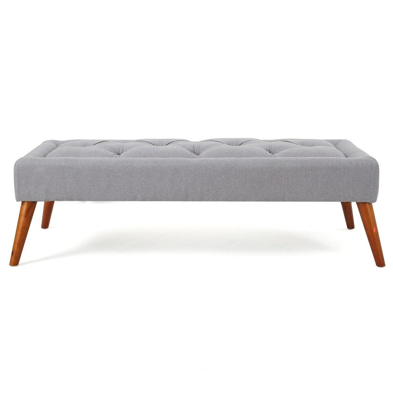 Tufted Fabric Ottoman Bench with Wooden Legs