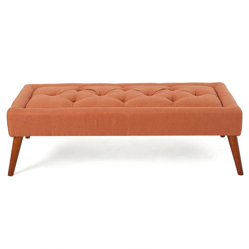 Tufted Fabric Ottoman Bench with Wooden Legs