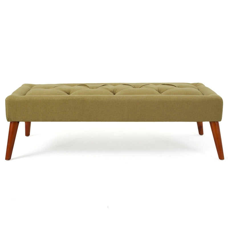 Tufted Fabric Ottoman Bench with Wooden Legs