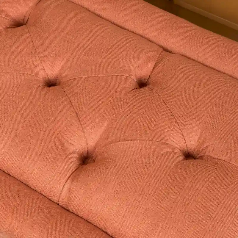 Tufted Fabric Ottoman Bench with Wooden Legs
