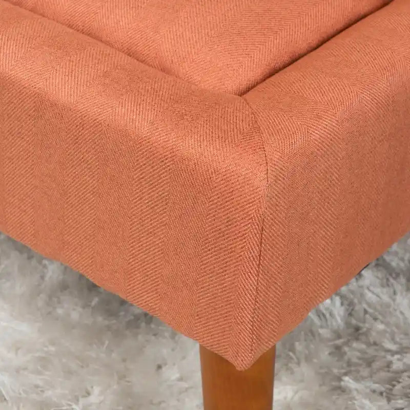Tufted Fabric Ottoman Bench with Wooden Legs