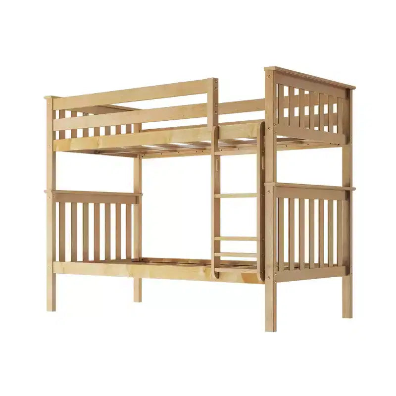 Lit superposé jumeau en bois massif Planche+Poutre avec échelle pour adultes, sans sommier tapissier requis