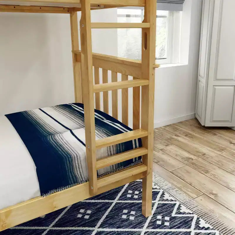 Lit superposé jumeau en bois massif Planche+Poutre avec échelle pour adultes, sans sommier tapissier requis