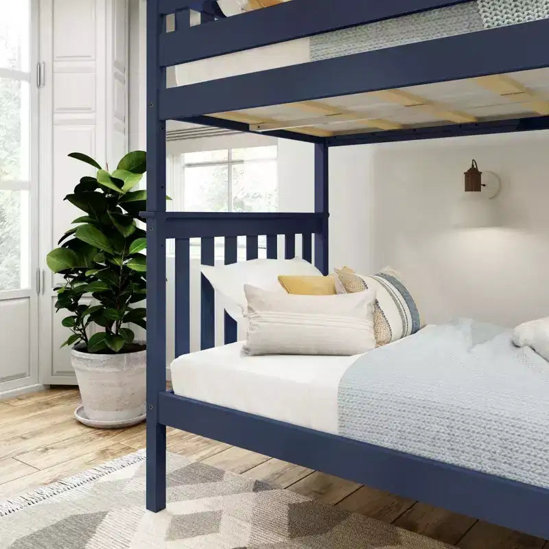 Lit superposé jumeau en bois massif Planche+Poutre avec échelle pour adultes, sans sommier tapissier requis