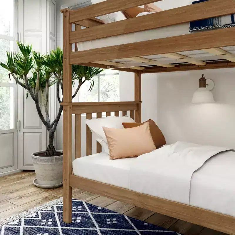 Lit superposé jumeau en bois massif Planche+Poutre avec échelle pour adultes, sans sommier tapissier requis
