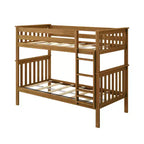 Lit superposé jumeau en bois massif Planche+Poutre avec échelle pour adultes, sans sommier tapissier requis