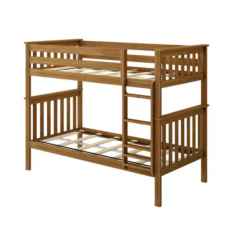 Lit superposé jumeau en bois massif Planche+Poutre avec échelle pour adultes, sans sommier tapissier requis