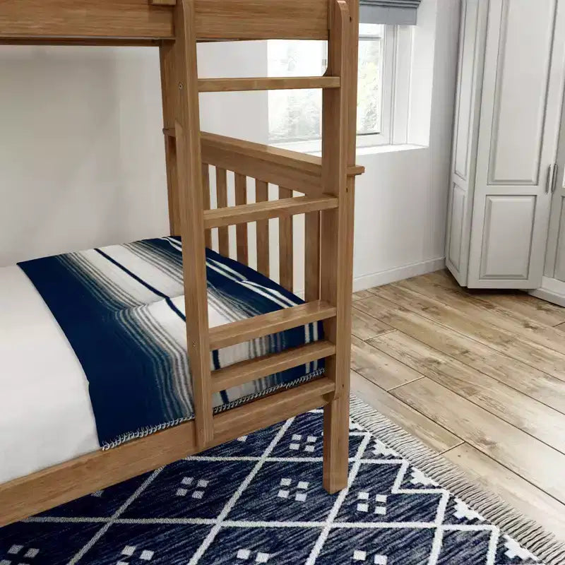 Lit superposé jumeau en bois massif Planche+Poutre avec échelle pour adultes, sans sommier tapissier requis