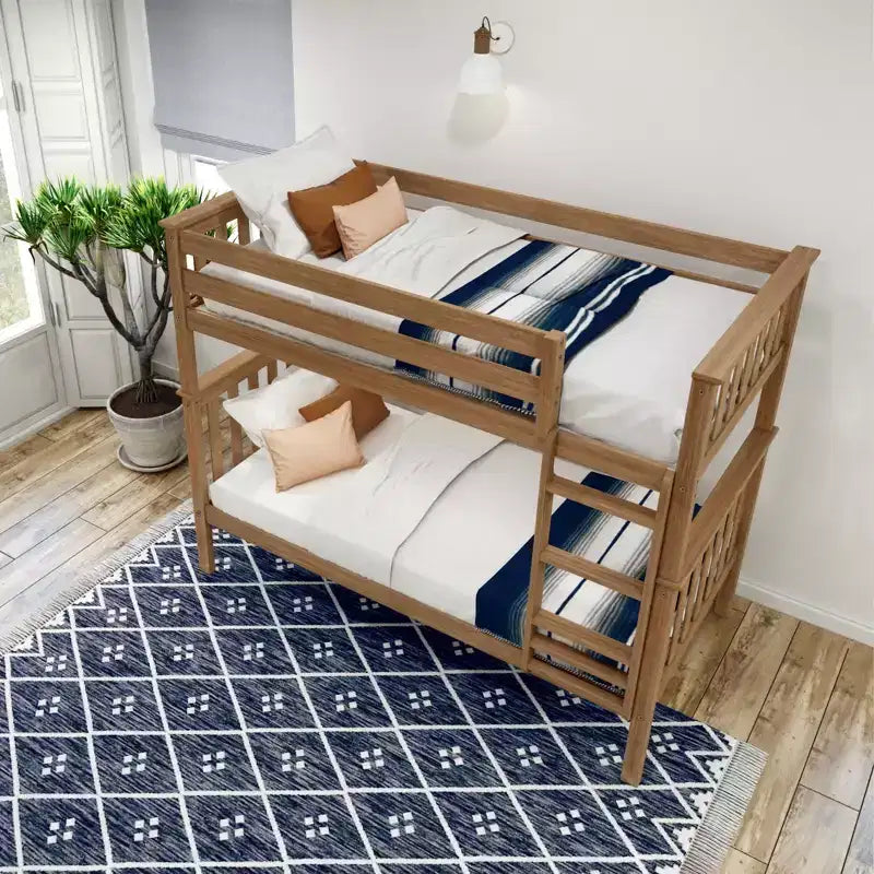 Lit superposé jumeau en bois massif Planche+Poutre avec échelle pour adultes, sans sommier tapissier requis