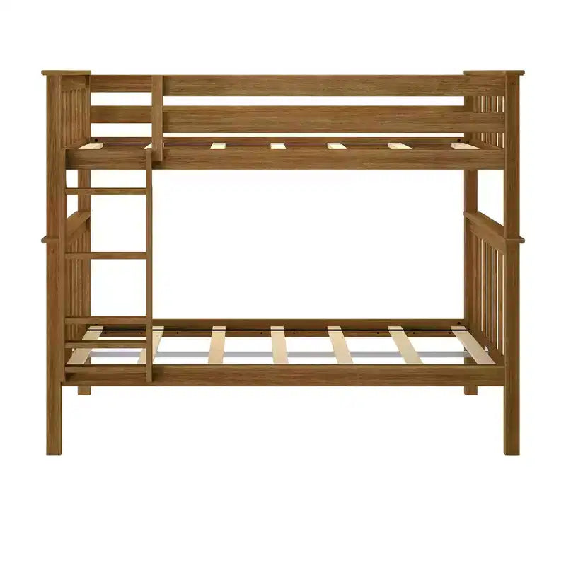 Lit superposé jumeau en bois massif Planche+Poutre avec échelle pour adultes, sans sommier tapissier requis