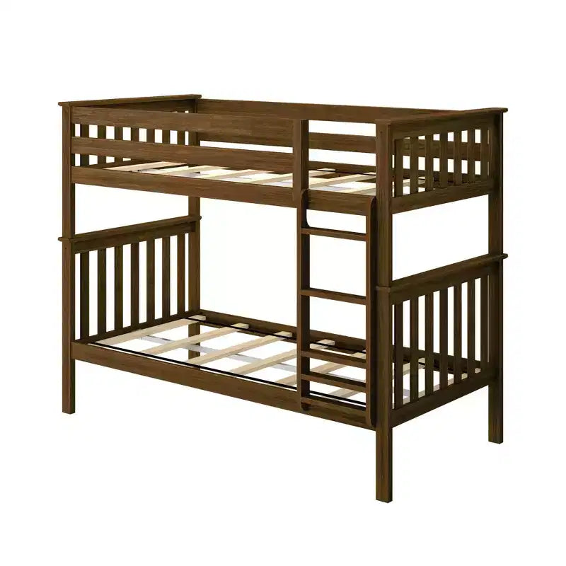 Lit superposé jumeau en bois massif Planche+Poutre avec échelle pour adultes, sans sommier tapissier requis