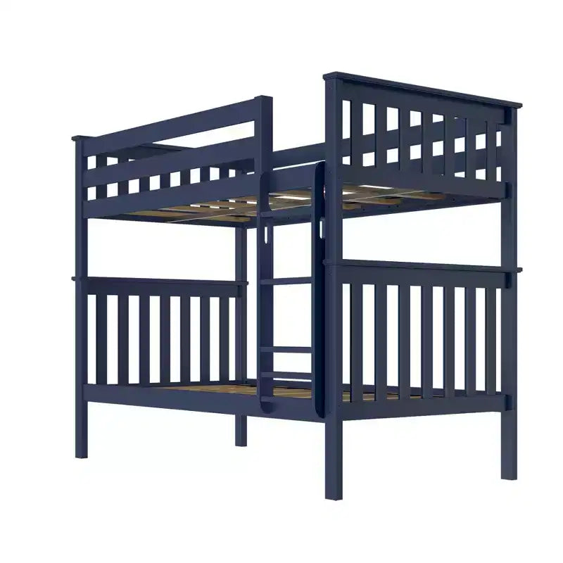 Lit superposé jumeau en bois massif Planche+Poutre avec échelle pour adultes, sans sommier tapissier requis