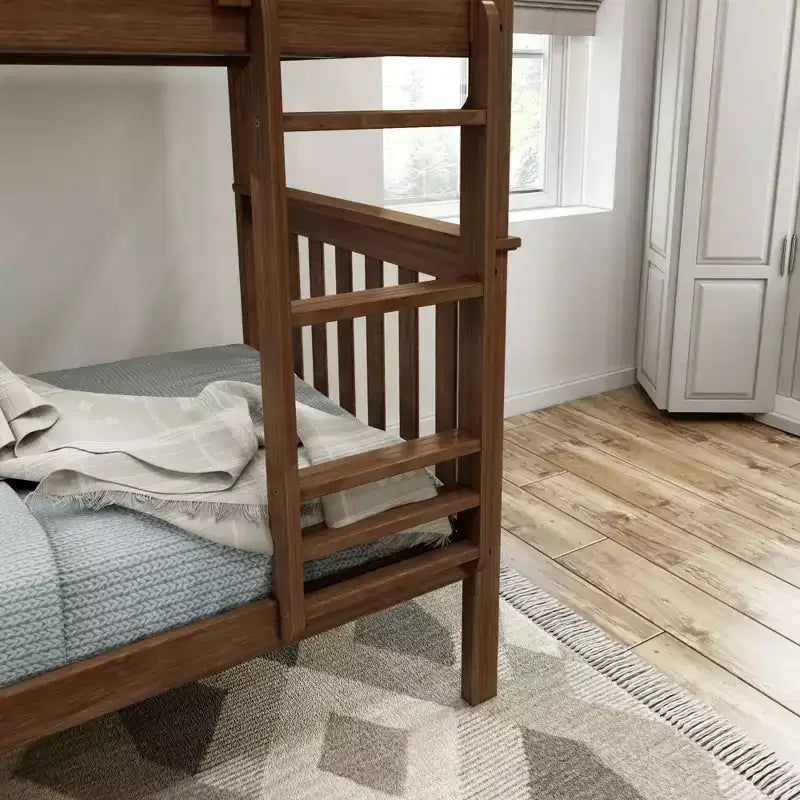Lit superposé jumeau en bois massif Planche+Poutre avec échelle pour adultes, sans sommier tapissier requis