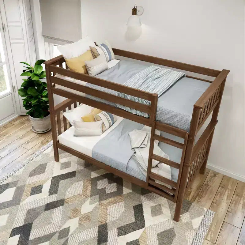Lit superposé jumeau en bois massif Planche+Poutre avec échelle pour adultes, sans sommier tapissier requis