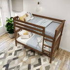 Lit superposé jumeau en bois massif Planche+Poutre avec échelle pour adultes, sans sommier tapissier requis