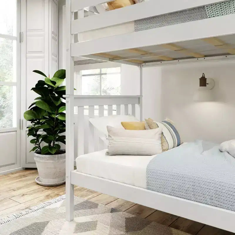 Lit superposé jumeau en bois massif Planche+Poutre avec échelle pour adultes, sans sommier tapissier requis