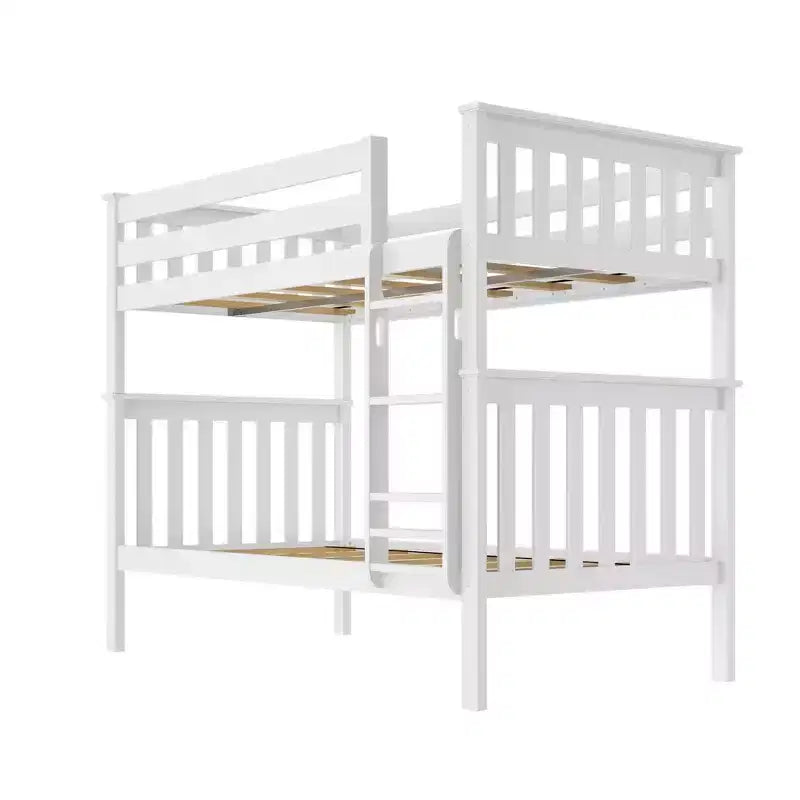 Lit superposé jumeau en bois massif Planche+Poutre avec échelle pour adultes, sans sommier tapissier requis